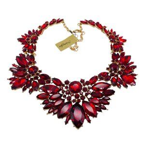 Natasha Goldtone Red Rhinestone Crystal Breastshield Bib Statement Necklace NWT